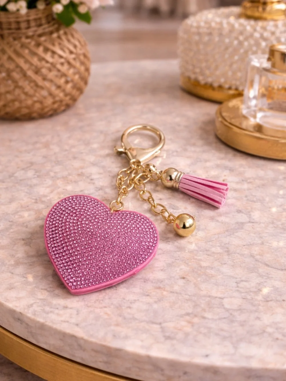 🔥 2/20: Pink Heart Tassel Keychain with Gold Hardware